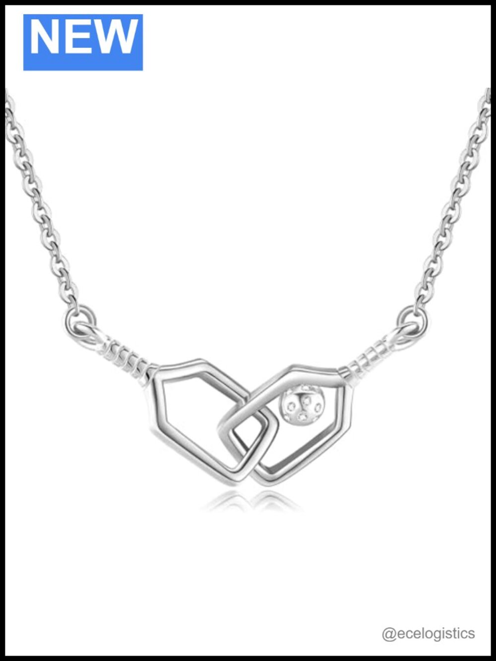 S925 Sterling Silver Pickleball Pendant Necklace Gold Plated 18in